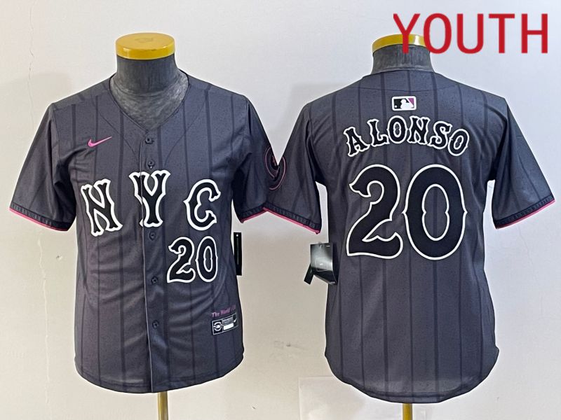 Youth New York Mets 20 Alonso Black City Edition 2024 Nike MLB Jersey style 5